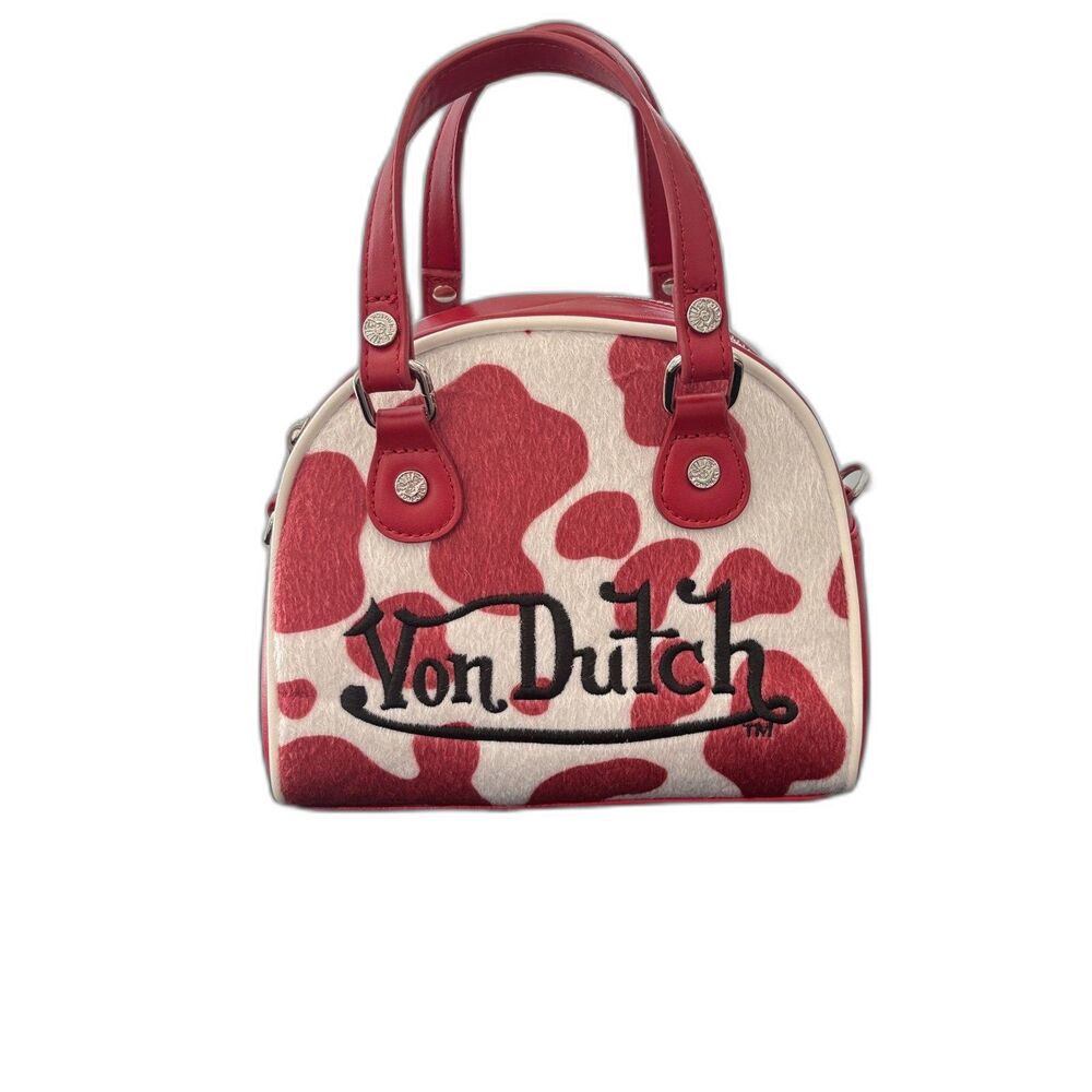 VON DUTCH RED & WHITE COW PRINT BOWLING BAG